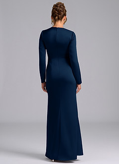 Azazie Valerie Vestidos de damas de honor Vestido de Azul Marino Oscuro de Satén Elástico de Corte Sirena con Manga larga image2