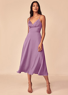 Azazie Dottie Bridesmaid Dresses Wisteria A-Line Stretch Satin Dress image3