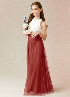 Azazie Albertine Junior Terracotta A-Line Lace Chiffon Dress image4