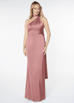 Azazie Kaylani Bridesmaid Dresses Dusty Rose Mermaid High Neck Stretch Satin Dress image1