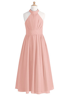 Azazie Iman Junior A-Linie Plissee Chiffon Kleid Rosettenrosa image6