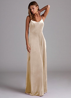 Azazie Moira Bridesmaid Dresses Champagne A-Line with Pockets Velvet Dress image3