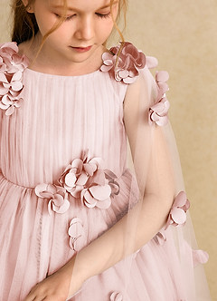 Azazie Staria Flower Girl Dresses Blushing Pink Ball-Gown Ruched Tulle Dress image10