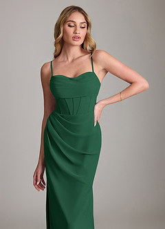Azazie Mai Vestidos de damas de honor Vestido de Verde Oscuro de Gasa de Corte Recto con Plisado image5