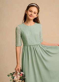 Azazie Pippin Junior Formal vestidos de niña de las flores Vestido de Salvia Polvorienta de Encaje de Corte En A image3