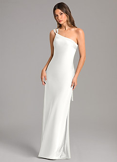 Azazie Monroe Brudtärnklänningar Klä av Sjöjungfru i Stretch Satin Ena axeln Vit image3