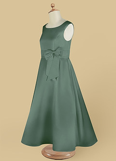 Azazie Lindy Flower Girl Dresses Eucalyptus A-Line Pleated Matte Satin Dress image15