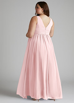 Azazie Yetta Maternity Bridesmaid Dresses A-Line V-Neck Gathered Chiffon Floor-Length Dress image10