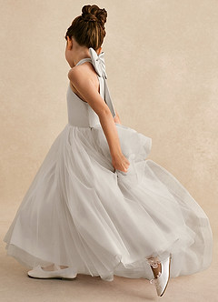 Azazie Bev Blumenmädchenkleider A-Linie Cabrio Tüll Kleid Frost image7