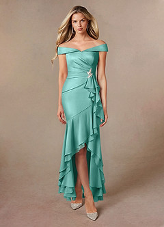 Azazie Billings Mère de la mariée Robes Robe Sirène en Satin extensible Épaule décolletée Aqua image5