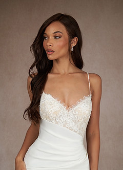 Azazie Nyx Probar vestidos en casa Vestido de Blanco Diamante Champán de Stretch Satin de Sirena con Lentejuelas cuello pico image7