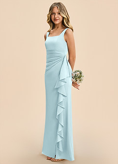 Azazie Adrienne Junior Cloud Blue Sheath Pleated Stretch Satin Dress image5