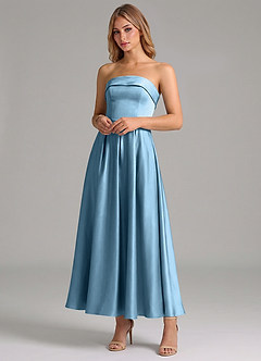 Azazie Lucienne Bridesmaid Dresses Steel Blue A-Line Pleated Stretch Satin Dress image4