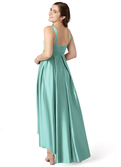 Azazie Inaya Junior A-Linie Gürtel/Schärpe Stretch-Satin Kleid Aqua image4