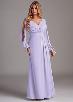Azazie Matilda Robes de demoiselle d'honneur Robe Trapèze en Mousseline de soie Manche longue Lilas image4