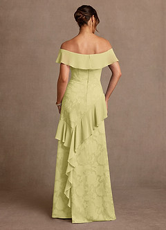 Azazie Marina Kleider für die Brautmutter A-Linie Schulterfrei Blumen-Burnout Kleid Zitronensorbet image2
