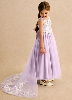 Azazie Mixie Flower Girl Dresses Frosted Lilac Ball-Gown Lace Dress image3