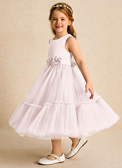 Azazie Miracle Flower Girl Dresses Blushing Pink A-Line Bow Matte Satin Dress image3