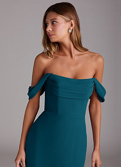 Azazie Saige Jurken voor bruidsmeisjes Converteerbaar Jurk van Chiffon met A-Lijn Off the Shoulder Inkt Blauw image5