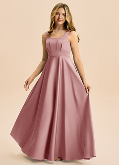 Azazie Gabby Junior Linia A Pofałdowany Satyna elastyczna Długość podłogi Młodsza druhna Sukienka image5