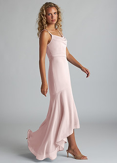 Azazie Summer Bridesmaid Dresses Blushing Pink Mermaid Scoop Cowl Chiffon Dress image3