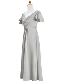 Azazie Soren Junior Silver A-Line Ruched Stretch Satin Dress image9