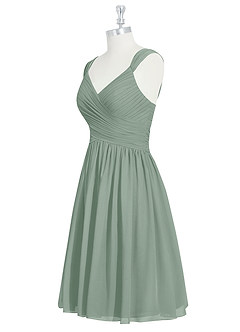 Azazie Angie Bridesmaid Dresses Silver Sage A-Line Corset Chiffon Dress image9