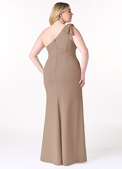 Azazie Rinna Bridesmaid Dresses Taupe Mermaid One Shoulder Stretch Crepe Dress image6