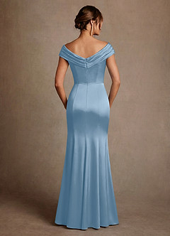 Azazie Aberdeen Mother of the Bride Dresses Powder Blue Sheath Pleated Stretch Satin Dress image2