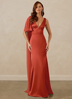 Christian Siriano Bridal for Azazie 1011 Bridesmaid Dresses Rust Mermaid Bow Stretch Satin Dress image1