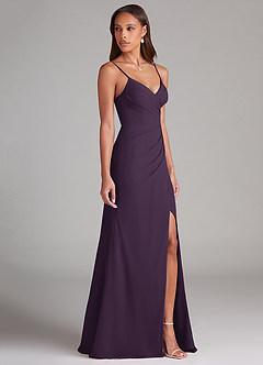 Azazie Maci Bridesmaid Dresses Plum Sheath Pleated Chiffon Dress image4