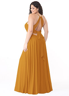 Azazie Evalleen Robes de demoiselle d'honneur Robe Trapèze en Mousseline de soie Plissée Caramel écossais image8