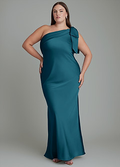 Azazie Yuanna Bridesmaid Dresses Ink Blue Mermaid One Shoulder Stretch Satin Dress image8