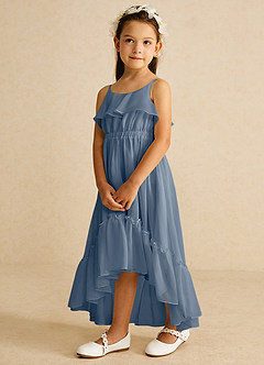 Azazie Karmen Sukienki dla dziewczynek sypiących kwiaty Linia A Marszczony Szyfon Asymetryczny Sukienka image2