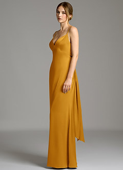 Azazie Adriane Abiti da Damigella Abito Tubino in Raso Elasticizzato Fiocco Caramello image4