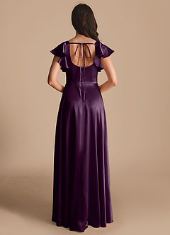 Azazie Bondi Bridesmaid Dresses Plum A-Line Bow Metallic Satin Dress image3