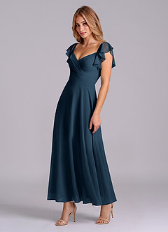Azazie Leilani Abiti da Damigella Abito A-Line in Chiffon Drappeggiato Marino Scuro image4
