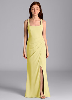 Azazie Mero Junior Abito Sirena in Chiffon Plissettato Sorbetto Al Limone image4