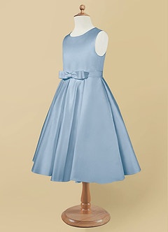 Azazie Coco Flower Girl Dresses Powder Blue A-Line Bow Matte Satin Dress image7