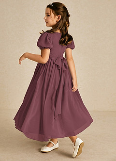 Azazie Joss Flower Girl Dresses Sangria A-Line with Sleeves Chiffon Dress image2