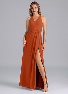 Azazie Dorota Bridesmaid Dresses Burnt Orange A-Line Pleated Chiffon Dress image3