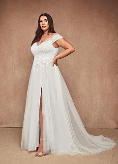Azazie Bellisima Vestidos de novia Vestido de Diamante Blanco de Tul de Corte en A con Cuello en V image3