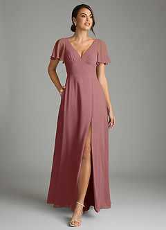 Azazie Kimber Bridesmaid Dresses Desert Rose A-Line Flounce Sleeve Chiffon Dress image4