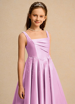 Azazie Mochi Girl Flower Girl Dresses Candy Pink Ball-Gown Pleated Matte Satin Dress image7