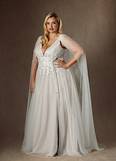 Azazie Goddess Robes de mariée Robe Trapèze en Tulle Col V à paillettes Blanc De Diamant image3