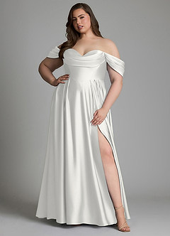 Azazie Loisa Brudtärnklänningar Klänning av A-linje i Stretch Satin Off the shoulder Vit image12