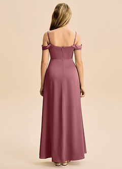 Azazie Lettie Junior A-Linie Schulterfrei Stretch-Satin Kleid Wüstenrose image3