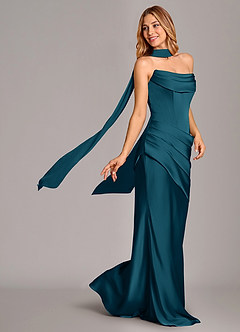 Azazie Pelagia Suknie dla druhen Syrena Gorset Satyna elastyczna Do ziemi Sukienka image1