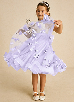Azazie Sprout Flower Girl Dresses Lilac A-Line Bow Tulle Dress image3
