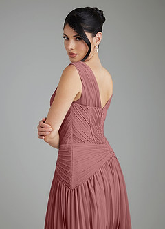 Azazie Kima Brautjungfernkleider Eine Linie Plissee Chiffon Kleid Wüstenrose image2